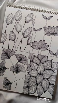 some flowers are drawn in black and white