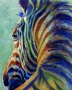 a watercolor painting of a zebra's head