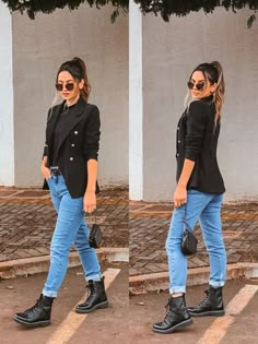 What To Wear To An Art Show Outfit, Outfits Com Blazer, Blazer Casual Outfit Women, Outfits Con Botas Combat, Blazer Con Jeans, Jeans And Combat Boots Outfit, Blazer Outfits Elegant, Business Casual Outfits With Jeans, Outfits With Blazers