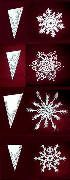 four snowflakes are shown in white on a red background, and the bottom one is