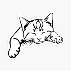 a black and white drawing of a sleeping cat sticker on a white background,