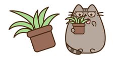 a cartoon cat is holding a potted plant