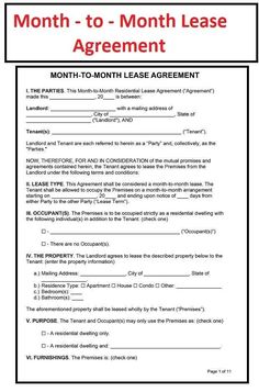 the month to month rental agreement is shown in this document, which includes an image of a