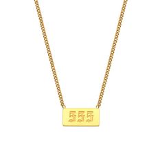 Gold plated stainless steel necklace with engraved numbers. 16", adjustable. Angel Number Necklace, Number Necklace, نظارات شمسية, Custom Charms, Square Plates, Waterproof Jewelry, Angel Number, Angel Numbers, Birthday Gifts For Girls