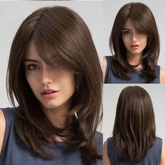 Dark Brown Wig, Hair Inspiration Long, Hairstyles For Layered Hair, Peinados Fáciles Para Cabello Corto, Shot Hair Styles, Hair Stylies, Haircuts For Medium Hair, Haircuts Straight Hair, Wig With Bangs