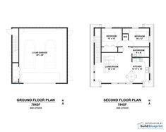 two floor plans for a small house with one bedroom and an attached kitchen, the second is