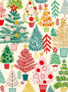 Holiday Patterns Wallpaper, Winter Christmas Illustration, Cute Christmas Tree Illustration, Vintage Christmas Tree Illustration, Holiday Color Scheme, Christmas Print Pattern, Holiday Illustration Christmas, Christmas Surface Pattern, Christmas Illustration Drawing