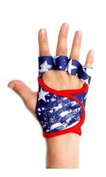 a hand that has a wrist brace on it with red, white and blue straps