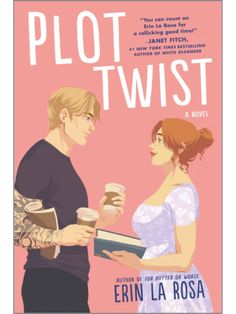 a man and woman holding books in their hands, with the words plot twist written on them