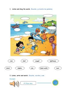 the worksheet for children's english and spanish words, with pictures on it