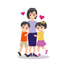 a woman and two children hugging each other