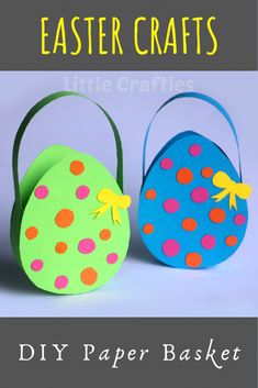 two paper baskets with the words easter crafts on them