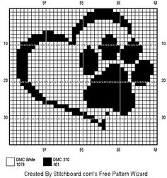 a cross stitch pattern with black and white squares in the shape of an animal's head