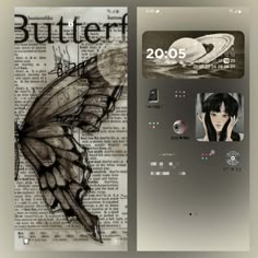 the back side of a cell phone with an image of a butterfly on it