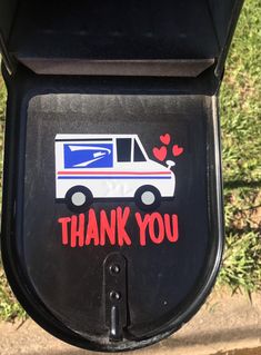 a mailbox with the words thank you written on it