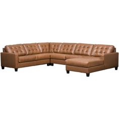 a brown leather sectional sofa with black legs