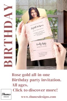 a woman holding up a birthday party card