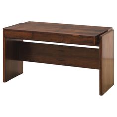 a wooden desk with two drawers underneath it