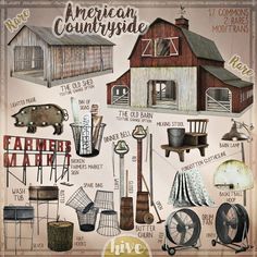 an old fashioned farmyard poster with many things to see and do in the country