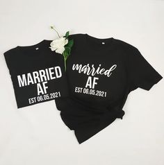 "Married AF Shirts, Wifey Hubby Shirts, Honeymoon Shirts, Couples Shirts, Bride Shirts, Groom Shirts, Mr And Mrs Shirt, Just Married Shirts, Couple Shirt, Custom Shirt H O W T O O R D E R 1. Simply select the size of your shirt individually and then click \"Add to Cart\" 2. Repeat each step for each shirt that you need. Add as many as needed to your cart and then proceed to checkout. 3. Submit order ♥ The items are printed after the payment has been cleared within 1-3 business days, sometimes fa I Married Into This Shirt, Honeymoon Couple Shirts, Honeymoon Couple Tshirts, Just Married Tshirts Couple, Just Married Shirts, Married Af, Married Couple Shirts Mrs. Bridal Shop, Couples Shirts