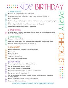 a birthday party checklist for kids