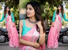 Silk Saree With Silver Zari, Vani Bhojan, Pink Silk Saree, Saree Jacket Designs, Boat Neck Blouse Design, Backless Blouse Designs, Jacket Blouse