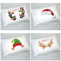 four pillow cases with christmas designs on them