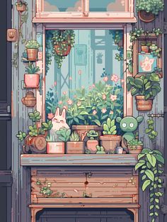 Pixel art, relaxing visual Cute Window Illustration, Pixel Cute Wallpaper, Greenhouse Effect Illustration, Pixel Background Aesthetic, Aesthetic Windows Wallpaper, Pixel Room, Greenhouse Art, Pixel Aesthetic, Pixel Art Wallpaper