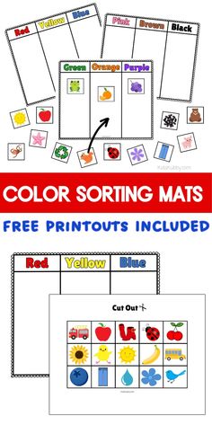 the printable color sorting mats for kids to use in their homeschool activities