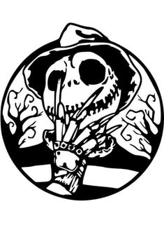 a black and white drawing of a skull wearing a cowboy hat with flowers in his hand