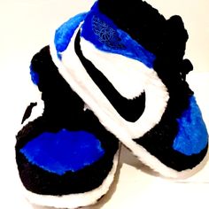 Blue And White Sneakers Slippers Fit Sizes 4 To 8 Unisex Blue And White Sneakers, Fluffy Shoes, Sneakers Slippers, Sneaker Slippers, White Sneakers, Blue White, Slippers, Size 4, Color Blue