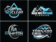 four different logos for cleaning and house maintenance companies, including the logo for an appliance