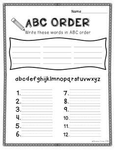 the abc order worksheet with numbers and letters to help students learn how to use them