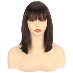 Women's Wig Short Straight Hair With Flat Bangs Bob One Cut High Temperature Wire Wig Headcover Features: Hair material: Our wig is made of high-quality synthetic hair high temperature fiber. This wig can not be used repeatedly for a long time, but also looks more natural and feels softer and smoother than other wigs ADJUSTABLE CAP WIG: The black wig is designed with gluess adjustable shoulder strap, can help you adjust the elastic cap to a more suitable and comfortable . Headband wigs are suita Wig Bob With Bangs, Short Black Wigs With Bangs, Sheinv.com Wigs, Prime Makeup, Flat Bangs, Short Straight Synthetic Wig With Bangs, Head Types, Bangs Bob, Black Wigs