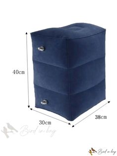 an image of a blue storage bag for shoes and other items, with measurements on the side