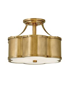 a semi - flush ceiling light fixture in an antique brass finish