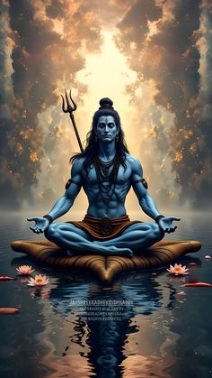 the avatar of lord rama is sitting in water with his arms crossed and eyes closed