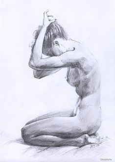 a pencil drawing of a man sitting on the ground with his hands behind his head