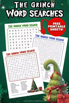 the grinch word search is shown in this christmas printable activity book for kids