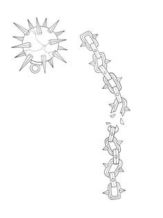 a drawing of a chain with spikes on it and an arrow pointing to the right