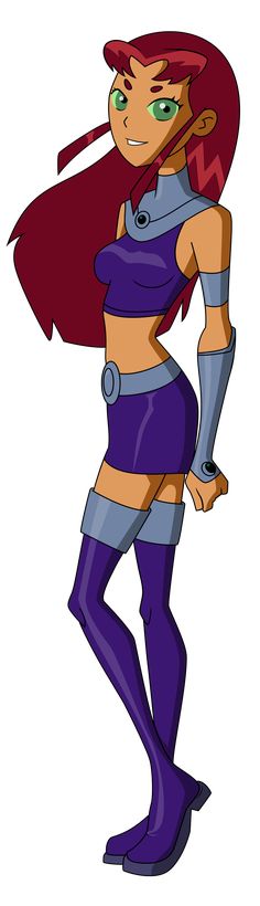 a cartoon character with red hair and purple clothes