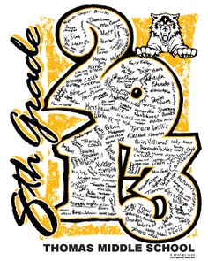 the poster for thomas middle school's third grade class is shown in black and yellow