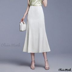 Olivia Mark - High-Waist Fish Tail Half Skirt with Stylish Patchwork Design Rice White, Fishtail Skirt, Fish Tail, Half Skirt, Patchwork Designs, Types Of Skirts, Olivia Mark, High Waisted Skirt, High Waist