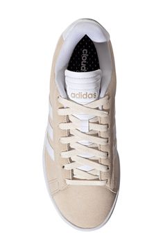 Suede leather adds a classic touch to this tennis-inspired sneaker with modern tech to keep you moving comfortably from day to day. Round toe Lace-up style Leather upper, textile lining, rubber sole Imported Sporty Everyday Beige Sneakers, Everyday Beige Synthetic Sneakers, Adidas Grand Court Alpha, Adidas Grand Court, Modern Tech, Day To Day, To Day, White Beige, White White