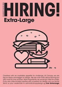 a pink poster with the words hiring extra large