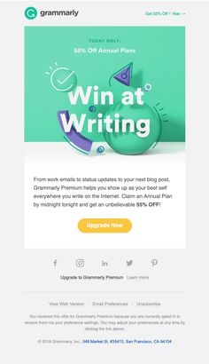 an email page with the words win at writing on it, and a green background