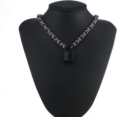 18” Long Padlock Chain Necklace Included With The Key Comes With Gift Box Chain Black Silver, Black Pod Lock Necklace Black Chunky Link Chain Necklace, Black Link Chain Jewelry, Black Chain Link Necklace, Black Link Chain Necklace, Black Stainless Steel Chain Necklace With Adjustable Chain, Black Necklace With Silver Chain, Black Chunky Chain Necklace Gift, Elegant Black Stainless Steel Chain Necklace, Black Box Chain Link Necklace