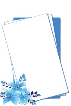 three sheets of paper with blue flowers and leaves on the bottom one is blank for text