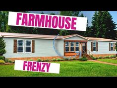 a house with the words farmhouse and friezy on it's front yard