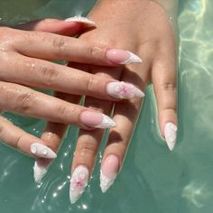 White Nails Acrylic Design, Pearly White Nails, White Nails Acrylic, Acrylic Design, Gel Nails Diy, Grunge Nails, Girly Acrylic Nails